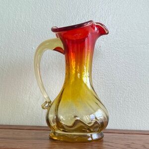 Red and Yellow Vintage Art Glass Pitcher